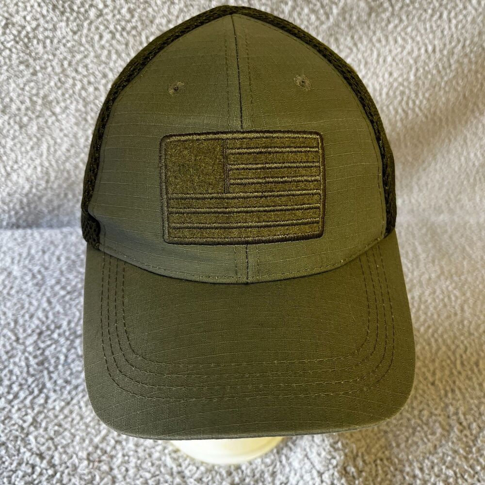 HIGHLAND TACTICAL  Hat Cap Fitted OSFM Green Canvas Logo Mesh Vented Adult Mens